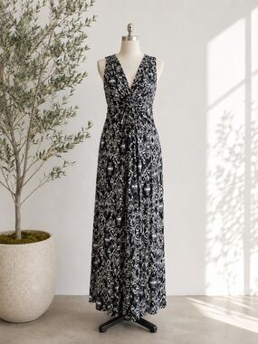 NY Collection Black White Printed Twist Front Maxi Dress Size Medium